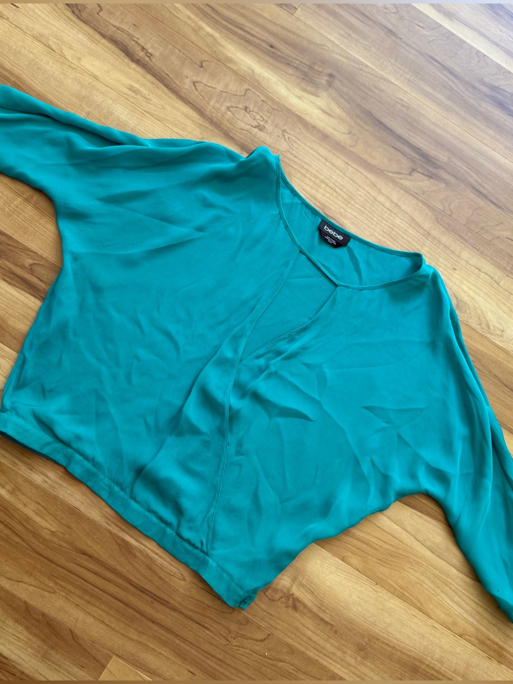 bebe Teal Dolman Sleeve V-Neck Blouse